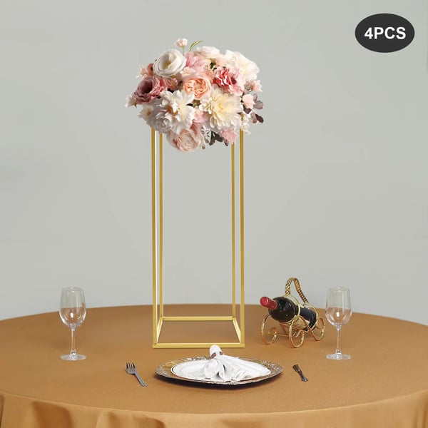 4 kpl Kukkajalusta - Suorakulmainen Maljakkoteline - 60 cm Korkea - Metalli - Häiden Pöytäkoriste/Centerpiece - Kulta