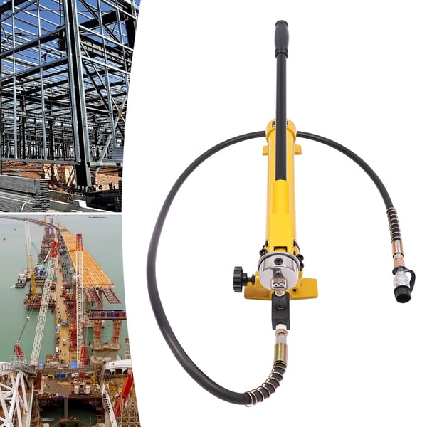 Hydraulisk håndpumpe - CP-700 manuel oliepumpe - Max 700 bar (10153 psi) - 1,9 m slange med manometer - 2-trins 13/2,3 cc/slag - Støbejern - Guld