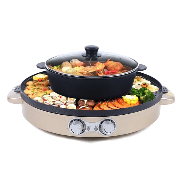 Sähköinen hot pot ja grilli - 2-in-1 pöytägrilli ja pata - Kuumalta suojaavat kahvat - Pihveille, mereneläville, vihanneksille