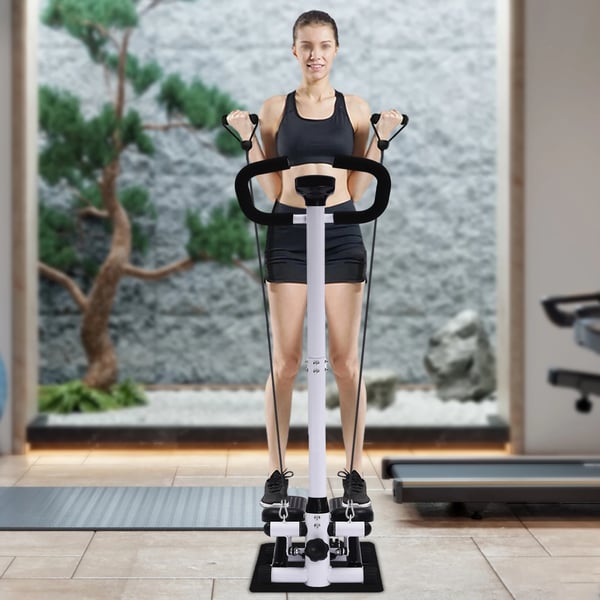 Steppilaite - Fitness Stepperi - Kahvoilla - Vastuskuminauhat - Enintään 150 kg - Kuntotreeni - Kotiin ja toimistoon - Musta