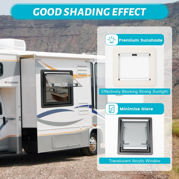 Campingvogn/Autocamper - Tophængt udadgående vindue - Dobbeltglas - Ventilationsluge - 450 x 500 mm - Rød