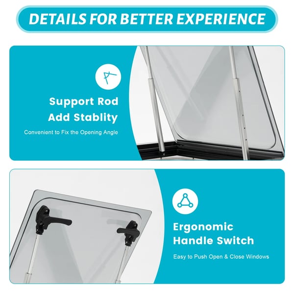 Campingvogn/Autocamper - Tophængt udadgående vindue - Dobbeltglas - Ventilationsluge - 450 x 500 mm - Rød