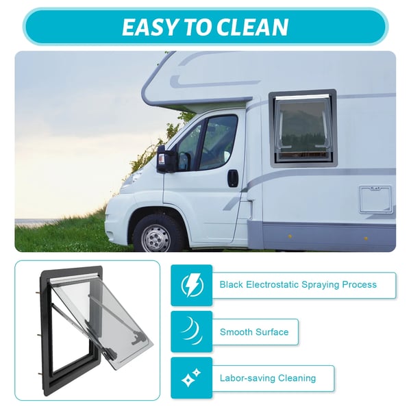 Campingvogn/Autocamper - Tophængt udadgående vindue - Dobbeltglas - Ventilationsluge - 450 x 500 mm - Rød