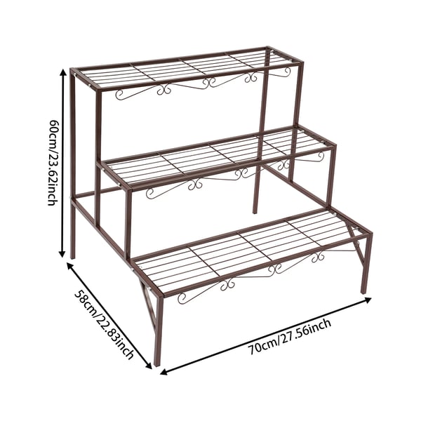 Planteholder Blomsterhylde - 3-etagers trappemodel - Jern - Fritstående - Inde/Ude - Max 20 kg pr. hylde - Champagne