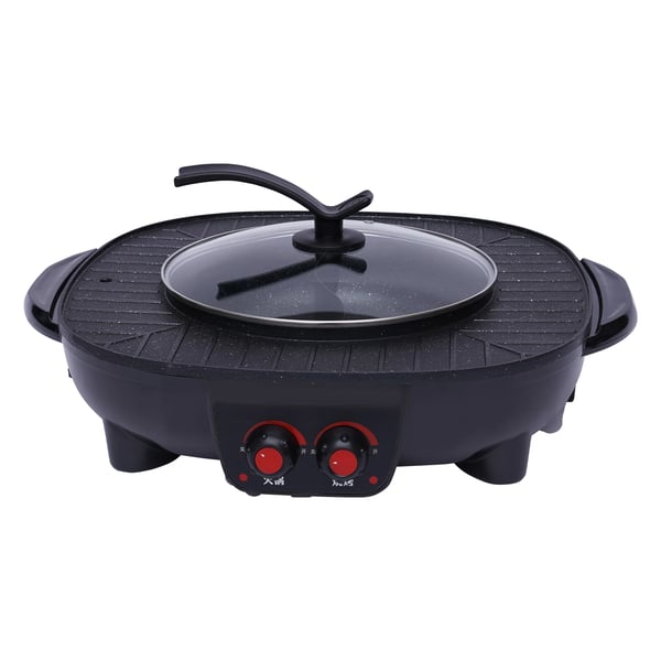 2-in-1 Sähkögrilli & Hot Pot - Shabu Shabu-Pata - 2000 W - 3 L - 26 cm - Tarttumaton - 5–6 Hengelle - EU-Pistoke - Musta