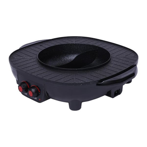 2-i-1 Elektrisk Grill & Hotpot - Shabu Shabu-Gryde - 2000 W - 3 L - 26 cm - Non-stick - 5–6 Personer - EU-Stik - Sort