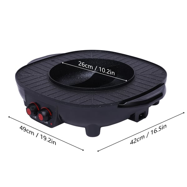 2-i-1 Elektrisk Grill & Hotpot - Shabu Shabu-Gryde - 2000 W - 3 L - 26 cm - Non-stick - 5–6 Personer - EU-Stik - Sort