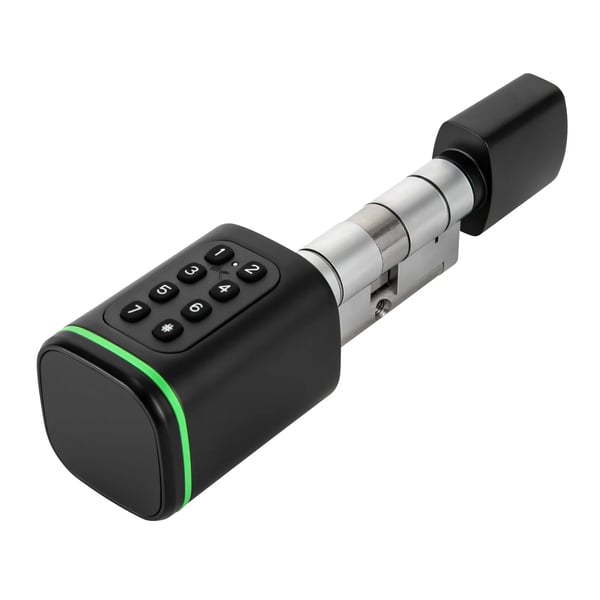 Smart dörrlåscylinder - Låscylinder 60 mm - App, kod, kort, nyckel - 100 koder/100 kort - IP5X - Dörrtjocklek 35–45 mm - Svart