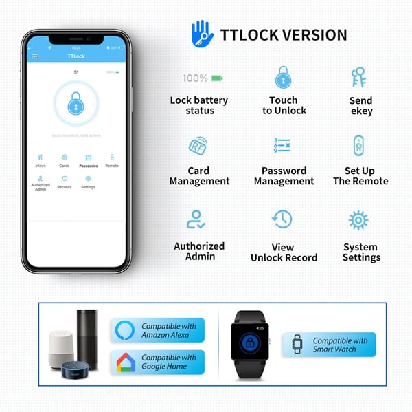 Smart låsecylinder til dør - Låsecylinder 60 mm - App, kode, nøglekort, nøgle - 100 koder/100 kort - IP5X - Til dørtykkelse 35–45 mm - Sort