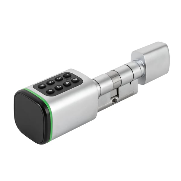 Smart låscylinder - 60 mm cylinder - App, Kod, Kort, Nyckel - IP5X-klass - 100 Koder/Kort - Passar dörrar 35–45 mm - Silver