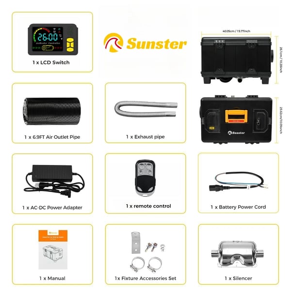 Diesel-ilmalämmitin työkalulaatikko - A2200BS - 8 kW - 12V/24V & AC 110–240 V - Bluetooth & kaukosäädin - Vakiolämpö & tuuletus - 20–25 m² - Musta