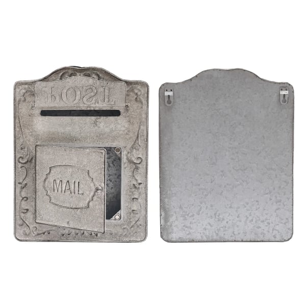 Vintage postilaatikko - Seinäpostilaatikko - Aita-/Seinäasennus - Kohokuvioitu metalli - Ulkokäyttöön - Kannella - Mitat 26×9,5×34 cm - Harmaa
