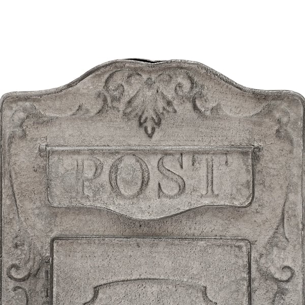 Vintage postilaatikko - Seinäpostilaatikko - Aita-/Seinäasennus - Kohokuvioitu metalli - Ulkokäyttöön - Kannella - Mitat 26×9,5×34 cm - Harmaa