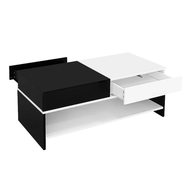 Sohvapöytä - Olohuoneen pöytä - 2 laatikkoa - Säilytys - Korkeakiiltoinen pöytäkansi - 100 cm - Moderni design - Mustavalkoinen