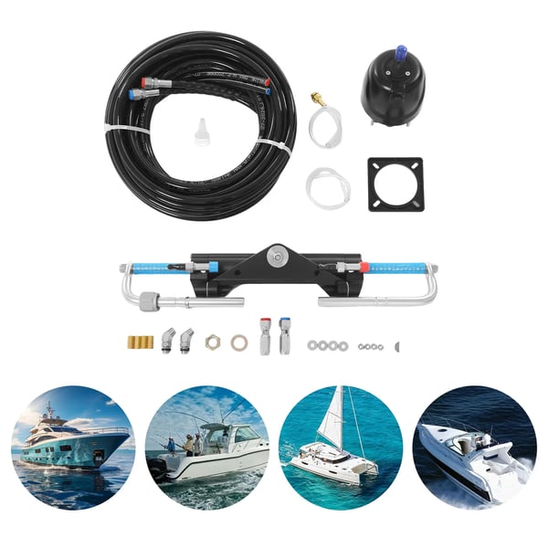 Hydraulisk styresæt - Påhængsmotor styring 150 hk - Komplet hydrauliksystem til båd/vandscooter - Sort