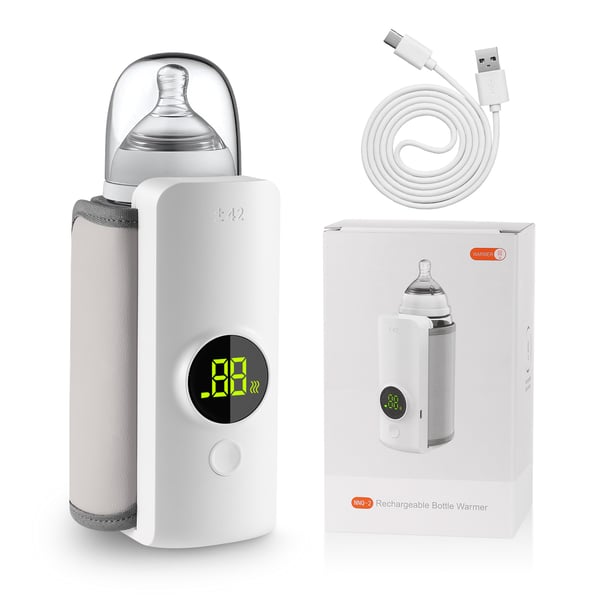 Babyflaskevarmer - Bærbar USB 6000 mAh - Konstant Temperatur - Isolerende Overtræk - Ftalatfri PP - Hvid