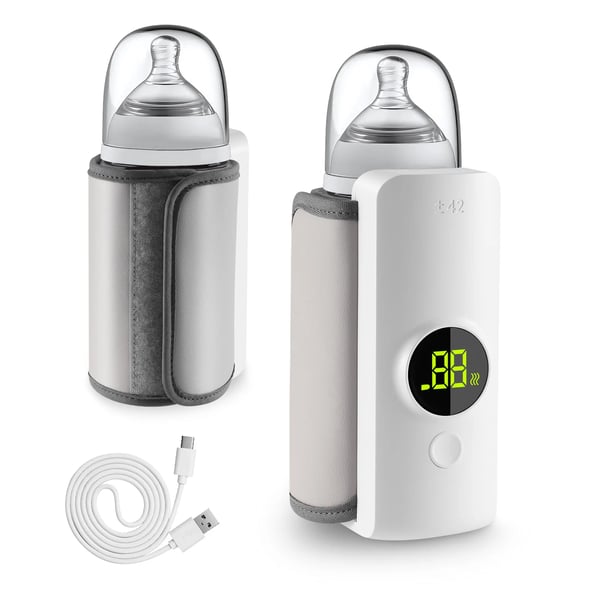 Babyflaskevarmer - Bærbar USB 6000 mAh - Konstant Temperatur - Isolerende Overtræk - Ftalatfri PP - Hvid