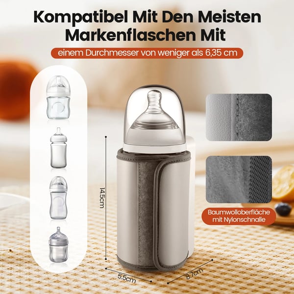 Babyflaskevarmer - Bærbar USB 6000 mAh - Konstant Temperatur - Isolerende Overtræk - Ftalatfri PP - Hvid