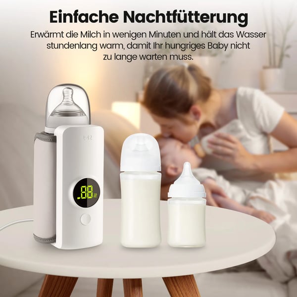 Babyflaskevarmer - Bærbar USB 6000 mAh - Konstant Temperatur - Isolerende Overtræk - Ftalatfri PP - Hvid