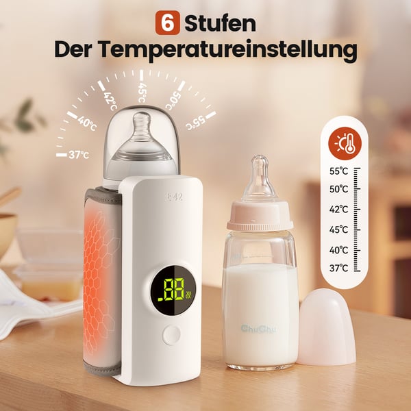 Babyflaskevarmer - Bærbar USB 6000 mAh - Konstant Temperatur - Isolerende Overtræk - Ftalatfri PP - Hvid