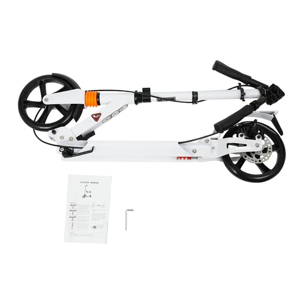 Løbehjul til voksne - Kick Scooter - Sammenklappeligt - Bæreevne 100 kg - Justerbar højde 91–107 cm - PU-hjul - Hvid