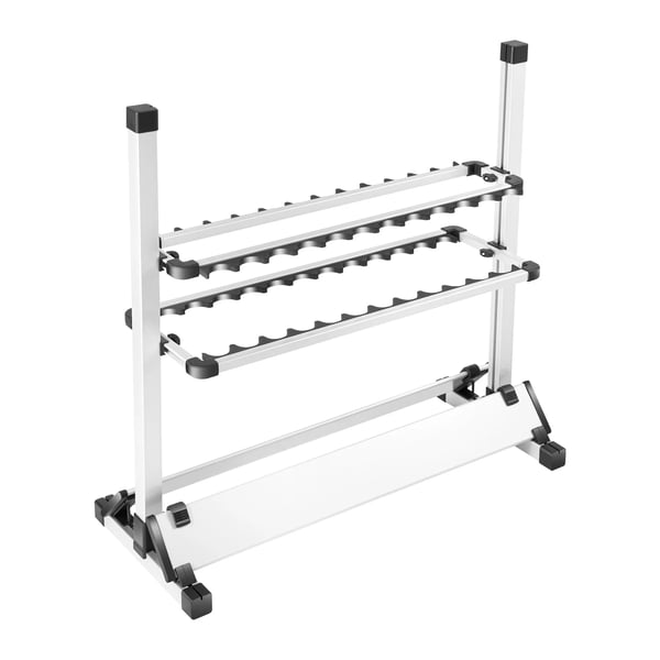 Stangstativ til fiskestænger - Fritstående stangholder - Aluminiumlegering - Kapacitet 24 stænger - Spor Ø 4,5 cm - Mål 71,5×31×70 cm - Hvid