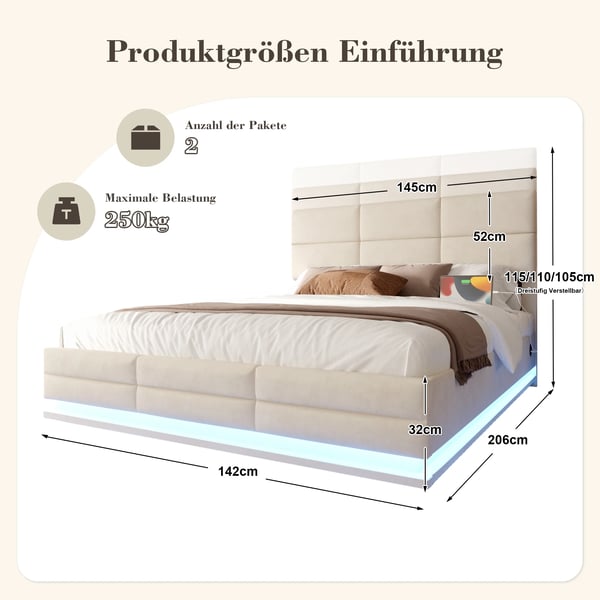 Polstret seng - Sengestel 140x200 cm - Med opbevaring - Moderne stil - Kompositstof - Samling kræves