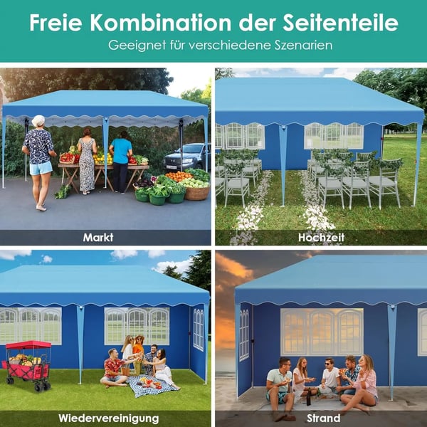 Juhlateltta Paviljonki - Pop Up Paviljonki - 3 x 6 m - Alumiinirunko - HDPE, PU-pinnoite - Vedenpitävä - Sininen