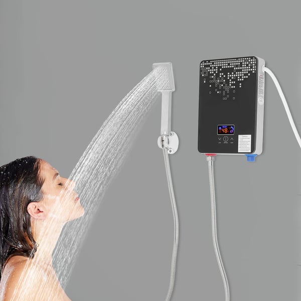 Vandvarmer - Elektrisk med håndbruser - 6500 W - Temperatur 30–55 °C - AC - CE-godkendt - Sort
