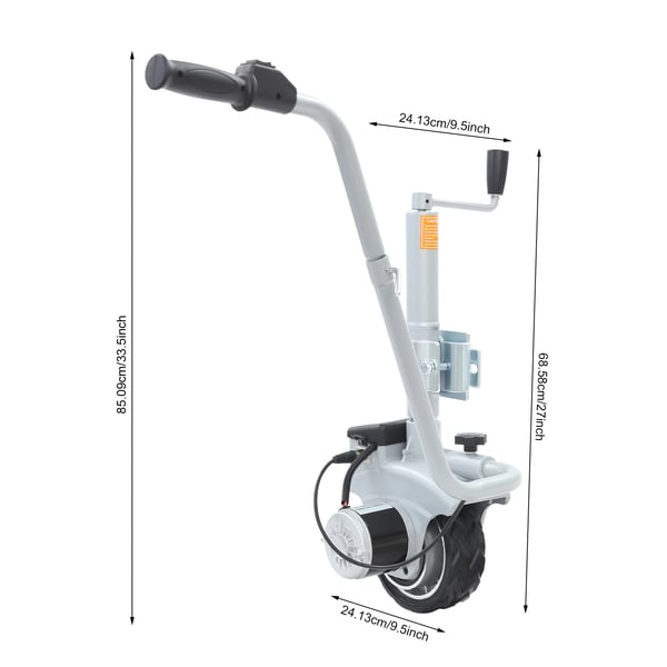 Sähköinen aisapyörä - Trailerin tukipyörä - 12V - 350W - Kantavuus 2270 kg - Pyöräkuorma 272 kg - Kaltevuus 5° - Peräkärry ja asuntovaunu - Musta