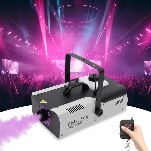 Savukone lavalle ja DJ:lle - 1500W DMX512 - Langaton kaukosäädin - LED-efektit - Kantama 2–3 m - 90–240V EU-pistoke - Kannettava - Musta