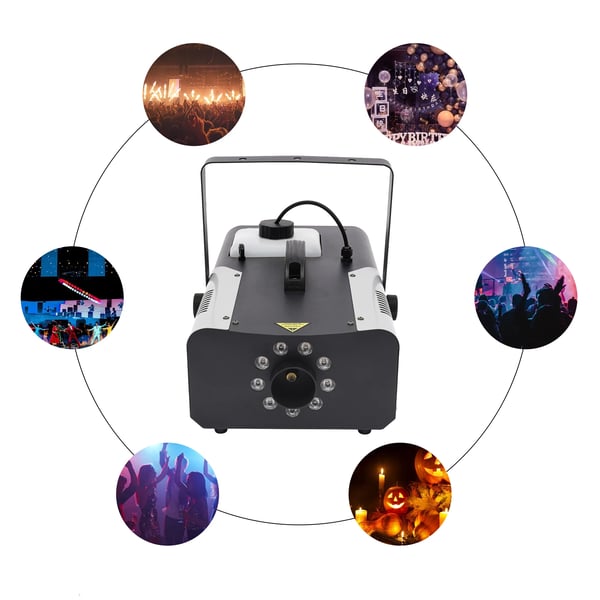 Savukone lavalle ja DJ:lle - 1500W DMX512 - Langaton kaukosäädin - LED-efektit - Kantama 2–3 m - 90–240V EU-pistoke - Kannettava - Musta