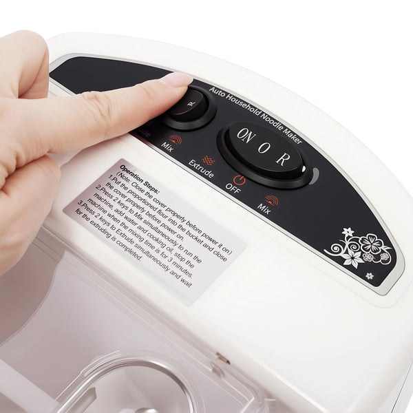 Elektrisk pastamaskine - Automatisk dej-, nudel- og dumplingmaskine - Effekt 180 W - Kapacitet 500 g - EU-stik - Med 9 dyser - Hvid