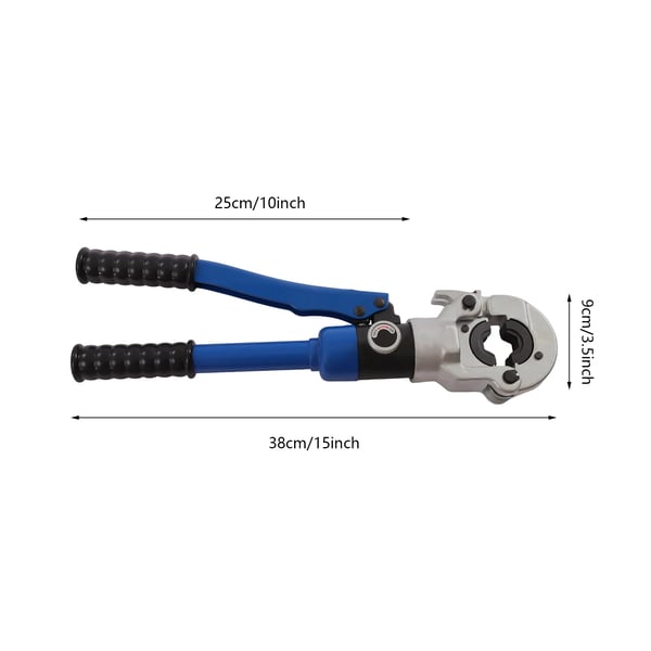 Hydraulisk Rørpresser - Krympeværktøj - 10 t/98 kN - 360° Roterbart Hoved - 3 Sæt Matricer - Værktøjskasse - Til Kobberrør - Blå/Sort
