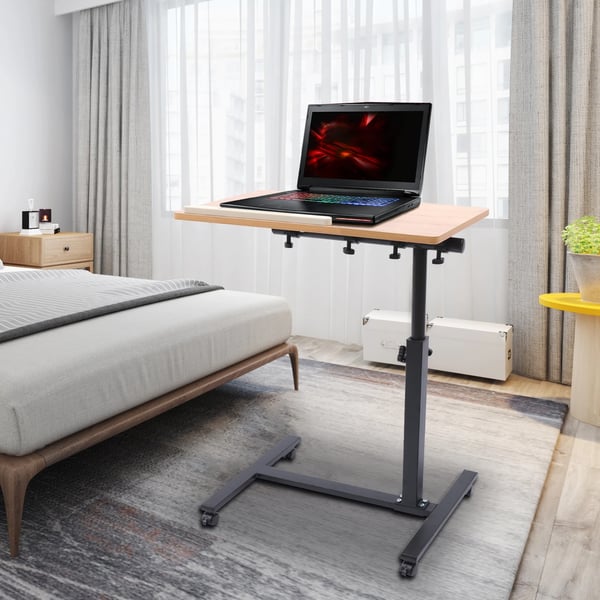 Laptopbord - Rullebord - Højdejusterbart 58–90 cm - Rektangulær bordplade - 4 låsbare hjul