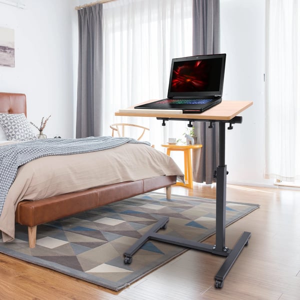 Laptopbord - Rullebord - Højdejusterbart 58–90 cm - Rektangulær bordplade - 4 låsbare hjul