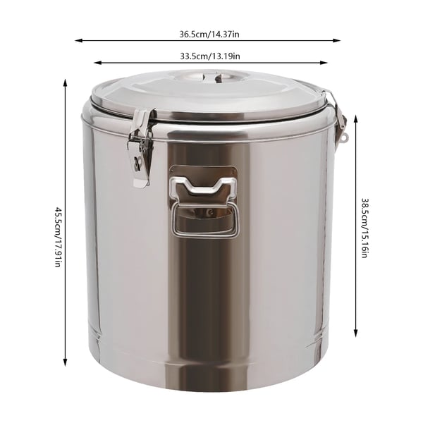 Termobeholder til mad - Isoleret spand med låg - 40 l - Rustfrit stål - Holder varmt i 12 t - Hvid