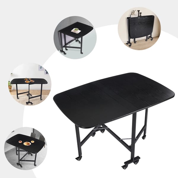 Monitoimipöytä - Ruokapöytä/Keittiöpöytä - Taitettava - Suorakulmainen - 6 jarrullista pyörää - 120×80×75 cm - Ruostumaton teräs - 4 hengelle - Musta