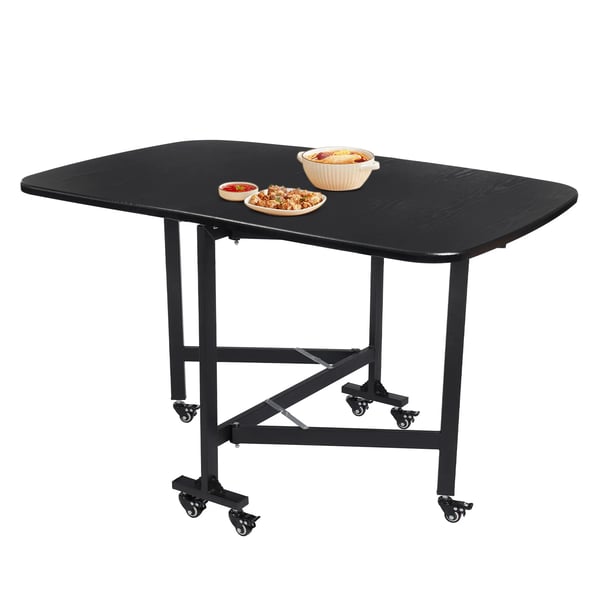 Multifunktionelt bord - Spisebord/Køkkenbord - Sammenklappeligt - Rektangulært - 6 bremsehjul - 120×80×75 cm - Rustfrit stål - Til 4 personer - Sort
