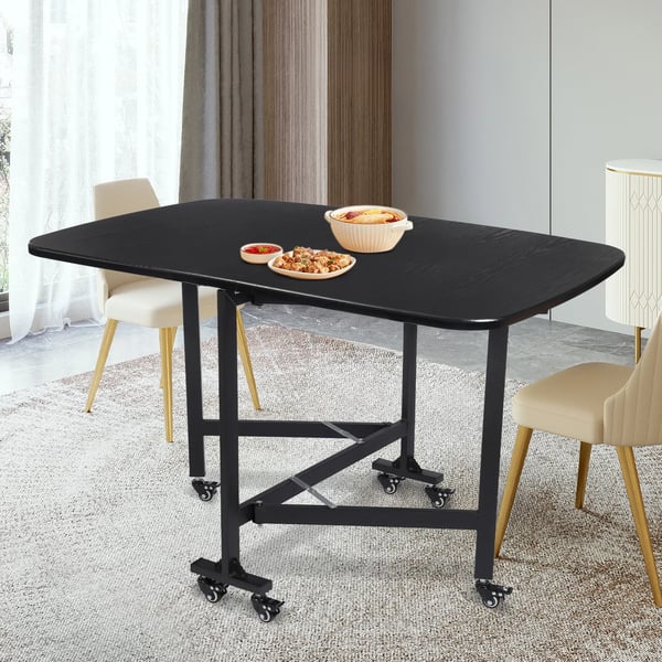 Multifunktionelt bord - Spisebord/Køkkenbord - Sammenklappeligt - Rektangulært - 6 bremsehjul - 120×80×75 cm - Rustfrit stål - Til 4 personer - Sort