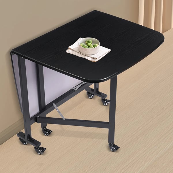 Multifunktionelt bord - Spisebord/Køkkenbord - Sammenklappeligt - Rektangulært - 6 bremsehjul - 120×80×75 cm - Rustfrit stål - Til 4 personer - Sort