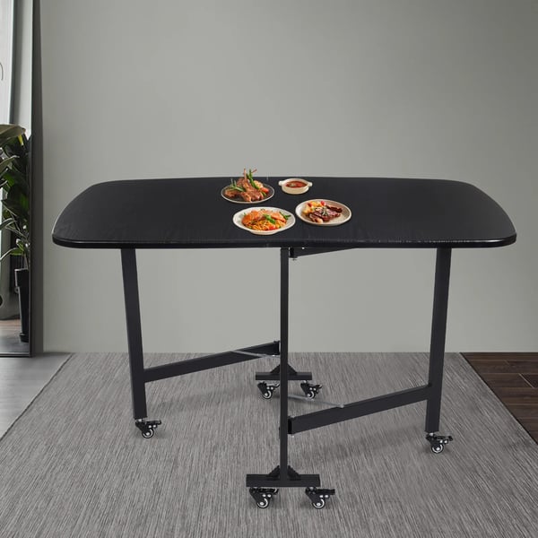 Multifunktionelt bord - Spisebord/Køkkenbord - Sammenklappeligt - Rektangulært - 6 bremsehjul - 120×80×75 cm - Rustfrit stål - Til 4 personer - Sort