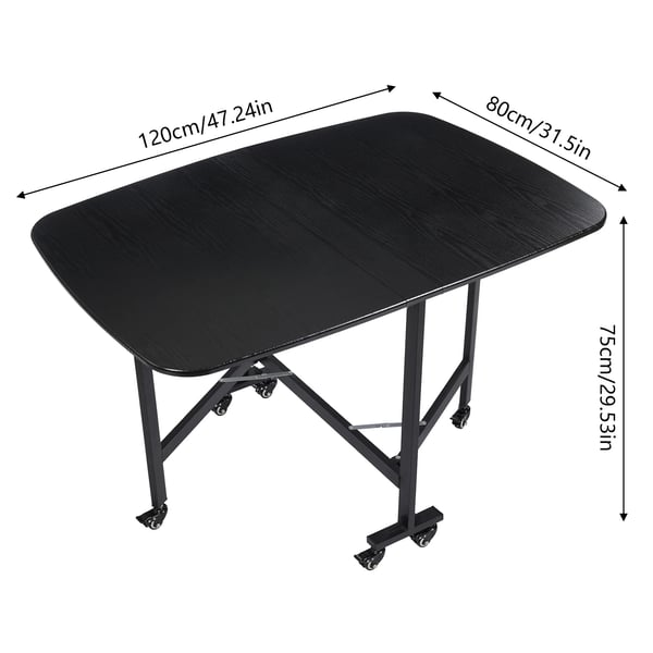 Multifunktionelt bord - Spisebord/Køkkenbord - Sammenklappeligt - Rektangulært - 6 bremsehjul - 120×80×75 cm - Rustfrit stål - Til 4 personer - Sort