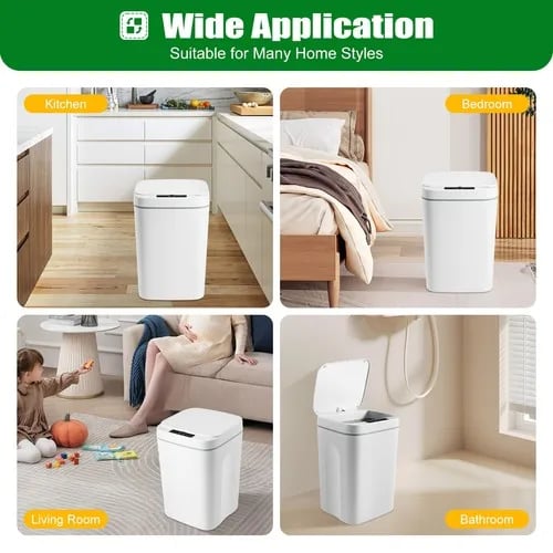 Berøringsfri Skraldespand/Affaldsspand - Affaldsspand 16 L - Automatisk Sensor - Stille Låg - LED-lys - 21.5×20.5×34 cm - Hvid