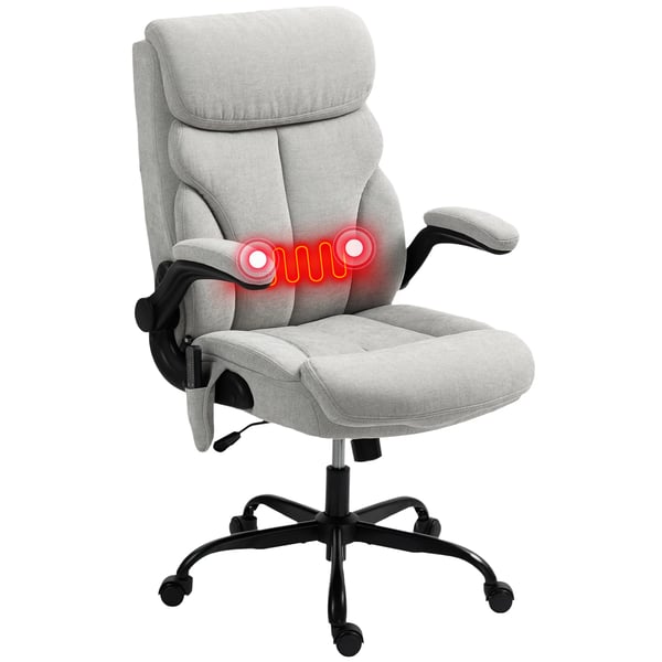 Kontorsstol - Chefstol - Massage och Värme - Ergonomisk Hög Rygg - Justerbar Höjd - Fällbara Armstöd - Syntetiskt Läder - Fjärrkontroll - Grå