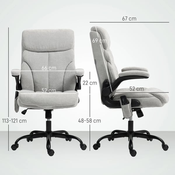 Kontorsstol - Chefstol - Massage och Värme - Ergonomisk Hög Rygg - Justerbar Höjd - Fällbara Armstöd - Syntetiskt Läder - Fjärrkontroll - Grå