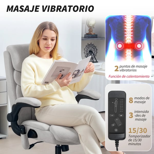 Kontorsstol - Chefstol - Massage och Värme - Ergonomisk Hög Rygg - Justerbar Höjd - Fällbara Armstöd - Syntetiskt Läder - Fjärrkontroll - Grå