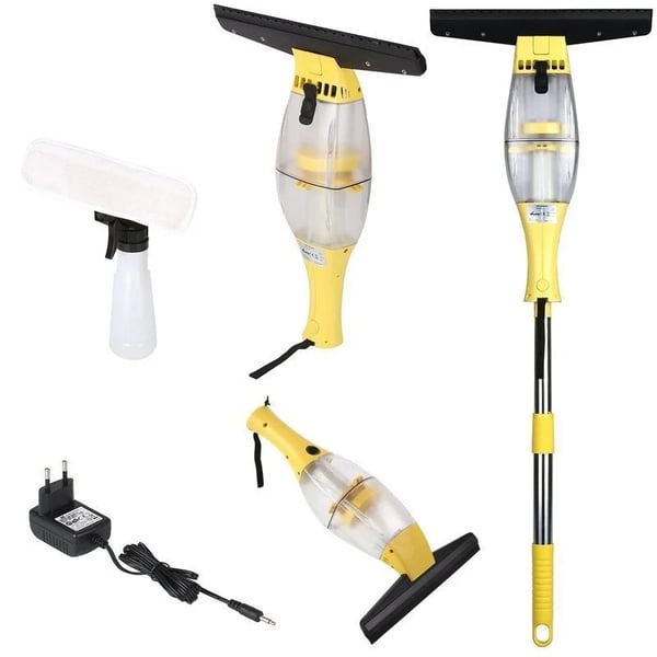 Fönsterdammsugare Set - Elektrisk fönsterputsare - Teleskopskaft och sprayflaska - 280 mm skrapa - För fönster, speglar, kakel, glas - Gul