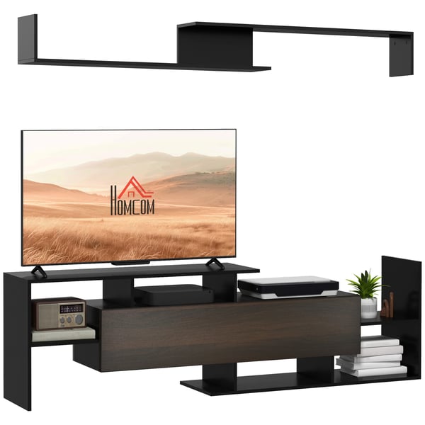 TV-möbler - Set med bänk & hylla - För TV upp till 165 cm vägg/102 cm stående - 153,6×25×42 cm, 150×14,5×16,3 cm - Modern - Trädekor melamin