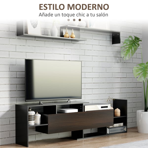 TV-möbler - Set med bänk & hylla - För TV upp till 165 cm vägg/102 cm stående - 153,6×25×42 cm, 150×14,5×16,3 cm - Modern - Trädekor melamin